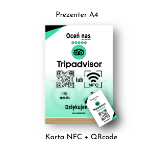 Gotowy zestaw, prezenter biurkowy DL oraz kartą z NFC oraz QRcode Tripadvisor