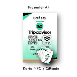 Gotowy zestaw, prezenter biurkowy DL oraz kartami z NFC oraz QRcode Tripadvisor
